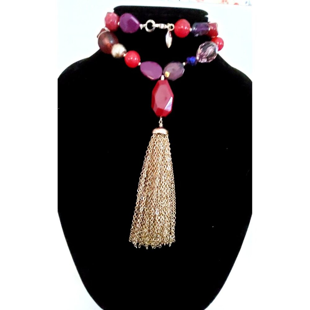 Faceted Bead Necklace With Gold-Tone Tassel Pendant  Ann Taylor Designer Necklac
